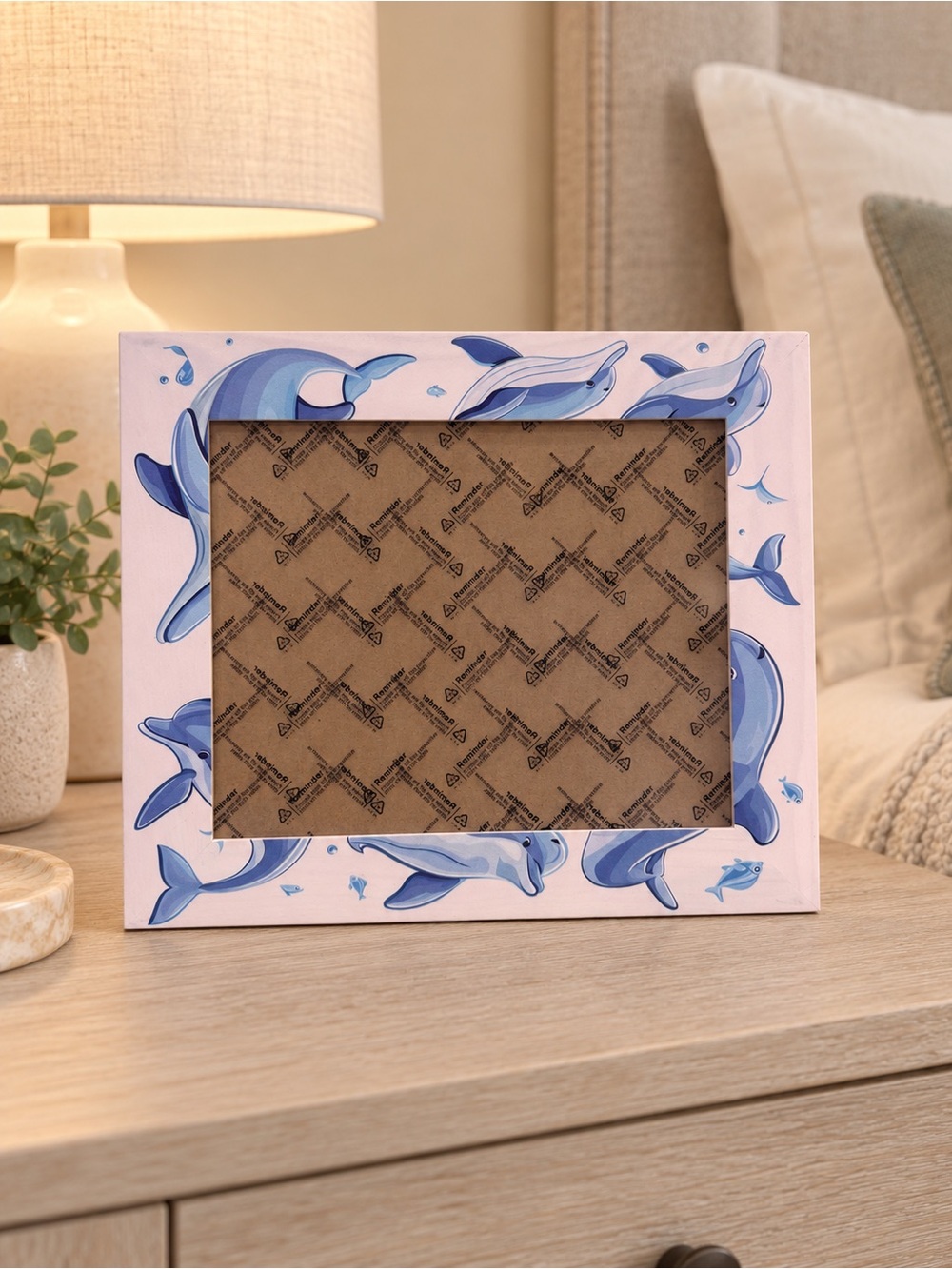 Dolphin Wood Picture Frame Nautical Ocean Beach Nursery Blue White New in Box